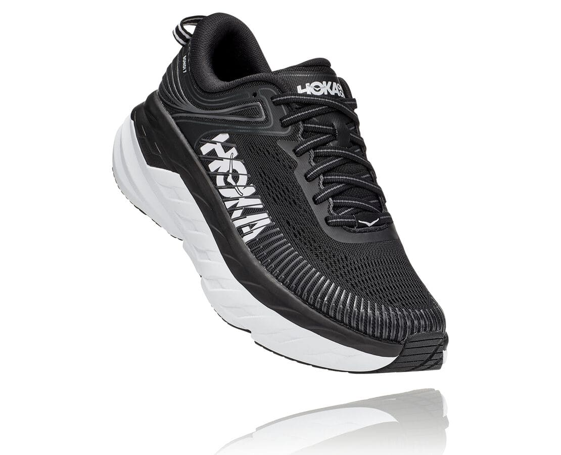 Hoka One One Bondi 7 South Africa - Womens Road Running Shoes - Black / White,LURAQ-2359